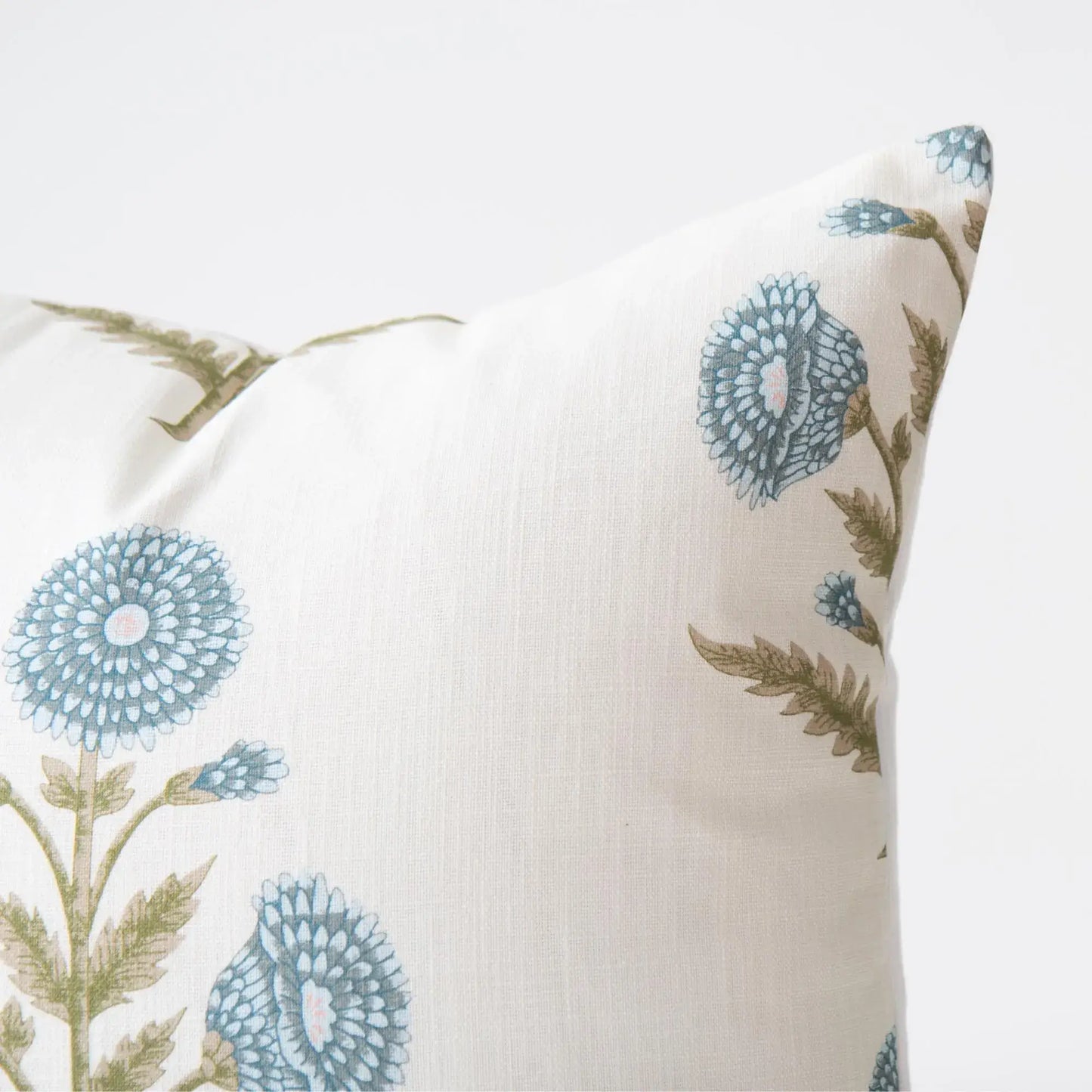 Flora Blue Zinnia Block Print Pillow