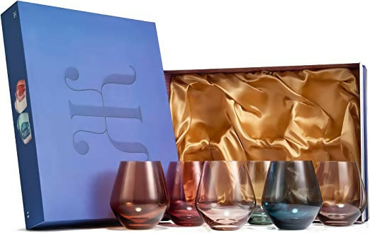 Pastel Stemless Crystal Wine Glasses