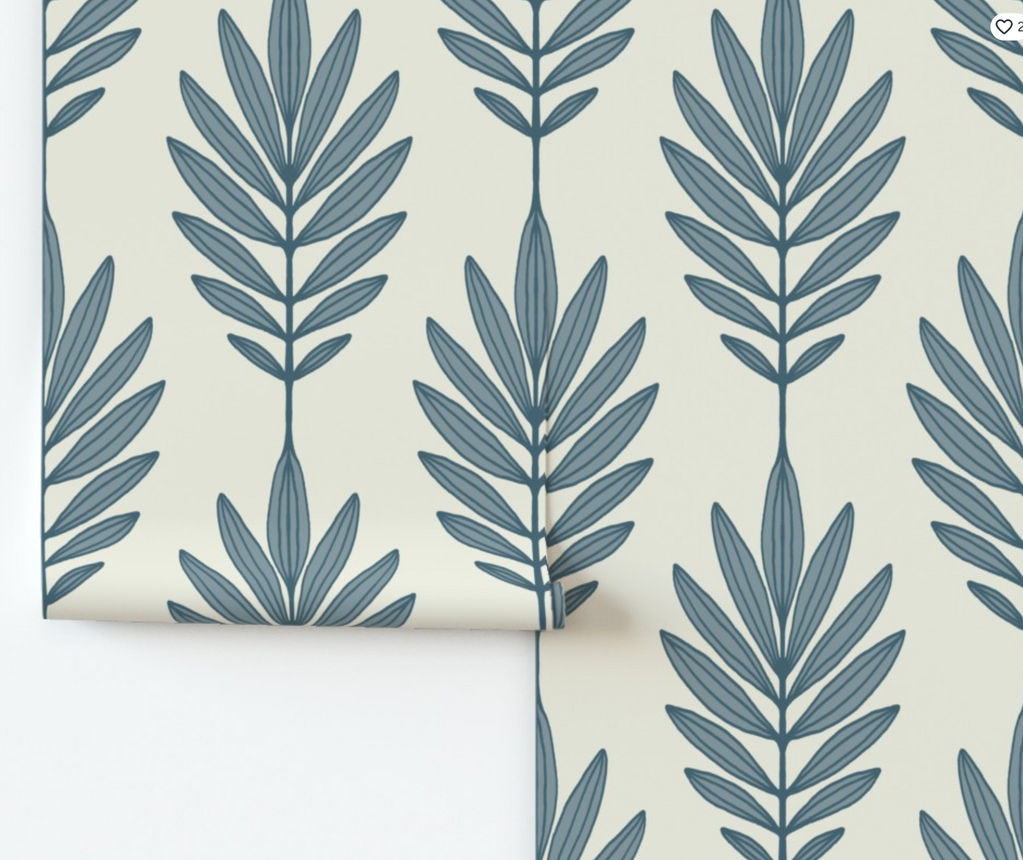 Wallpaper in large Pinnate frond rowan ash tree long leaves line art - blue light beige
