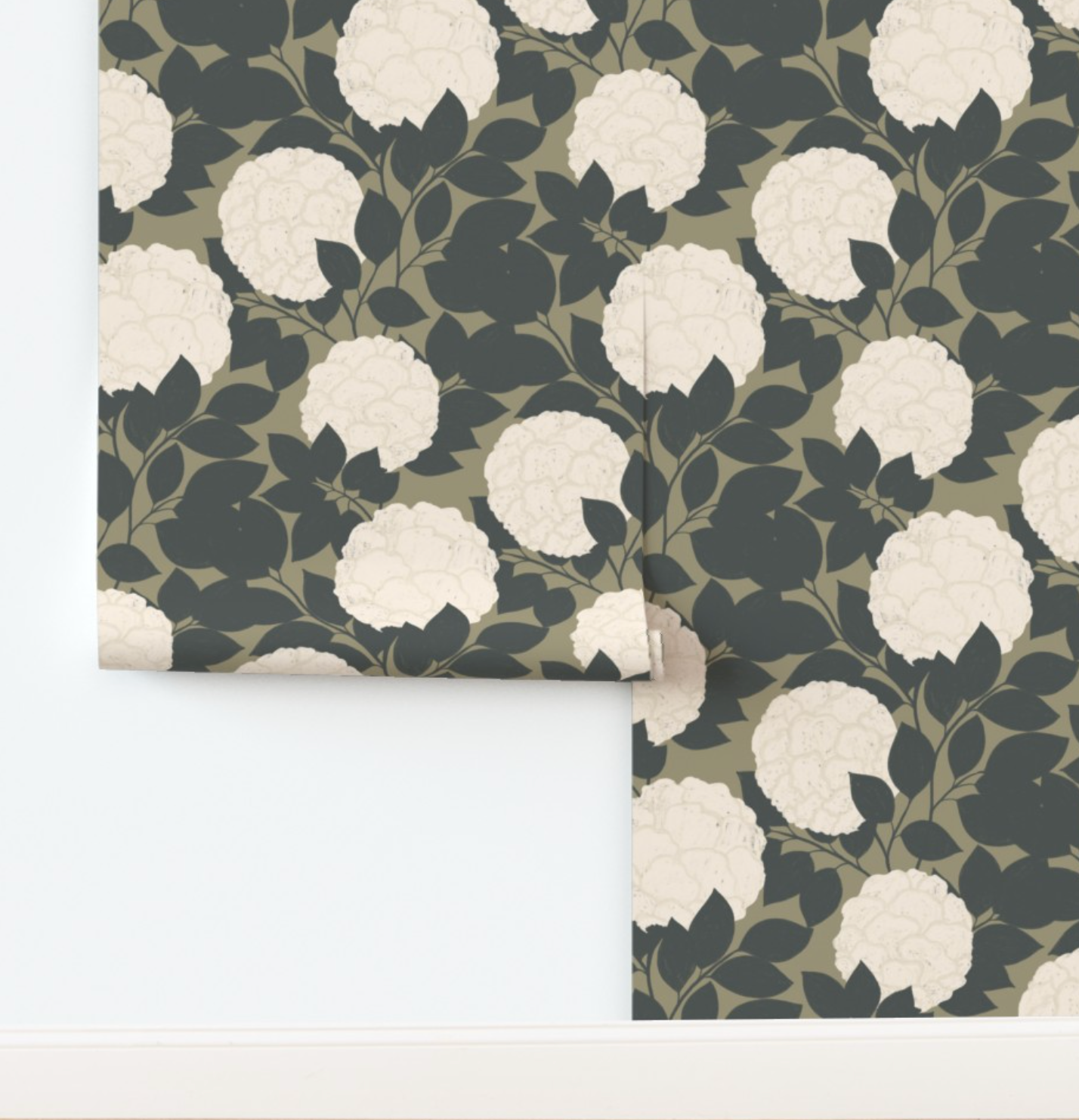 White Peonies On Sage Wallpaper