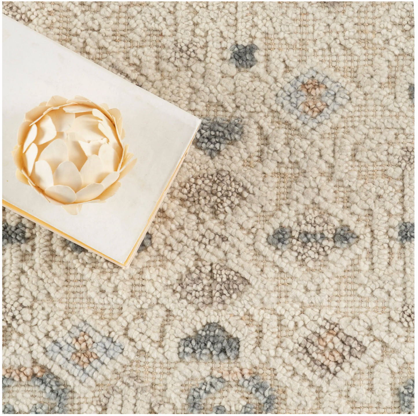 Close-up of the Emory Ivory Annie Selke wool rug texture and geometric pattern