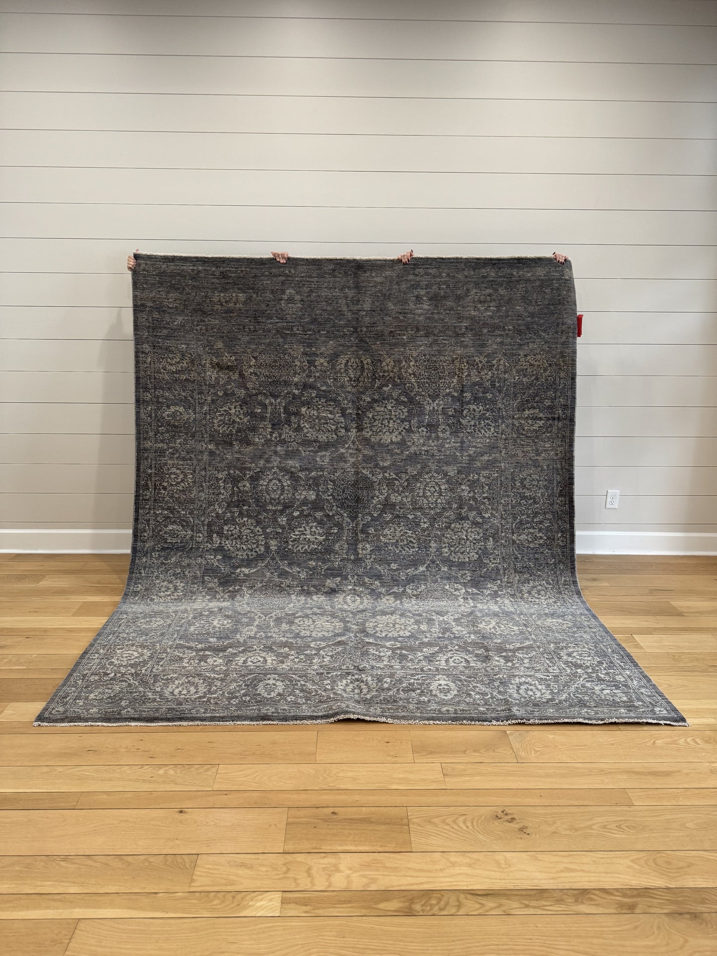 One-of-a-kind Essex Storm wool rug in a deep storm color.