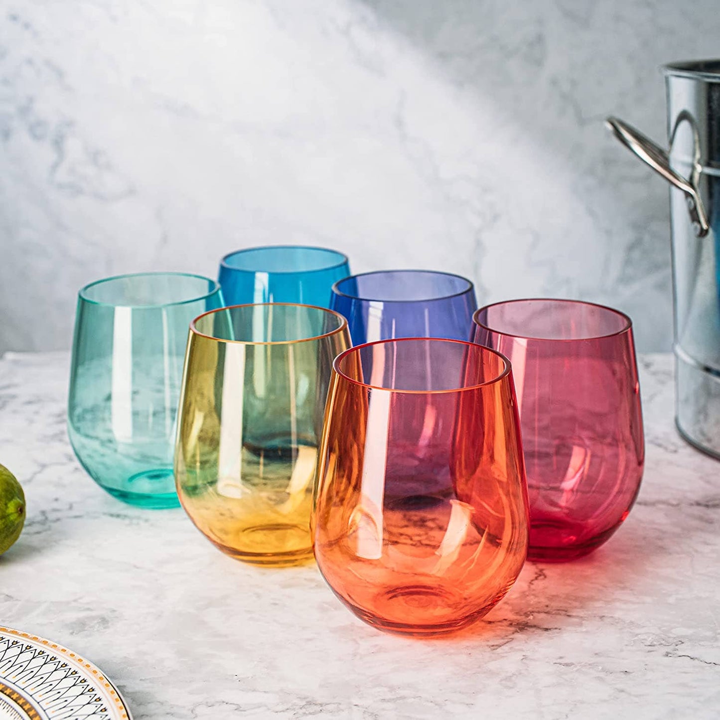 Unbreakable Stemless Acrylic Wine Glasses, Set of 6