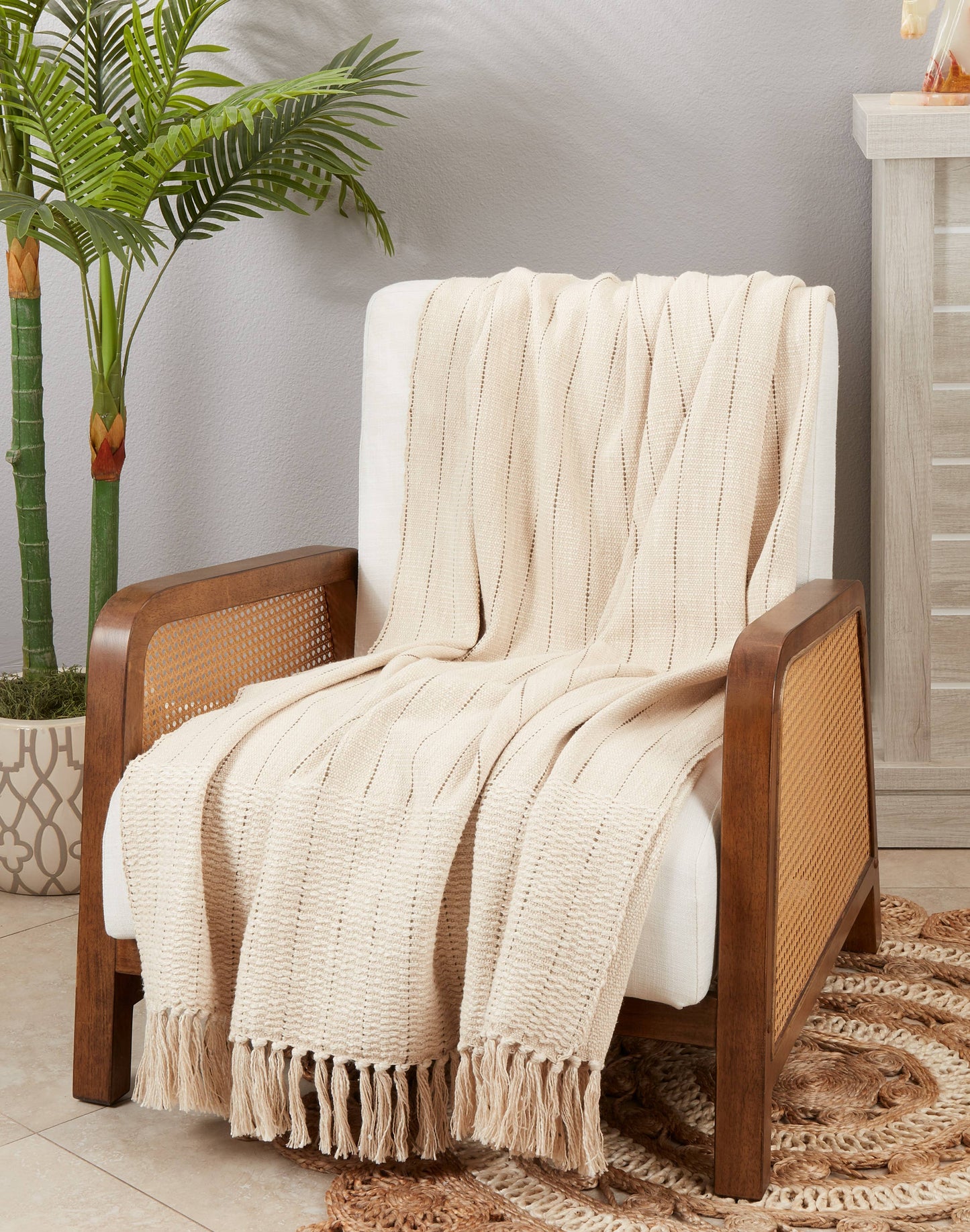 Rustic Stripe Throw Blanket with Fringe