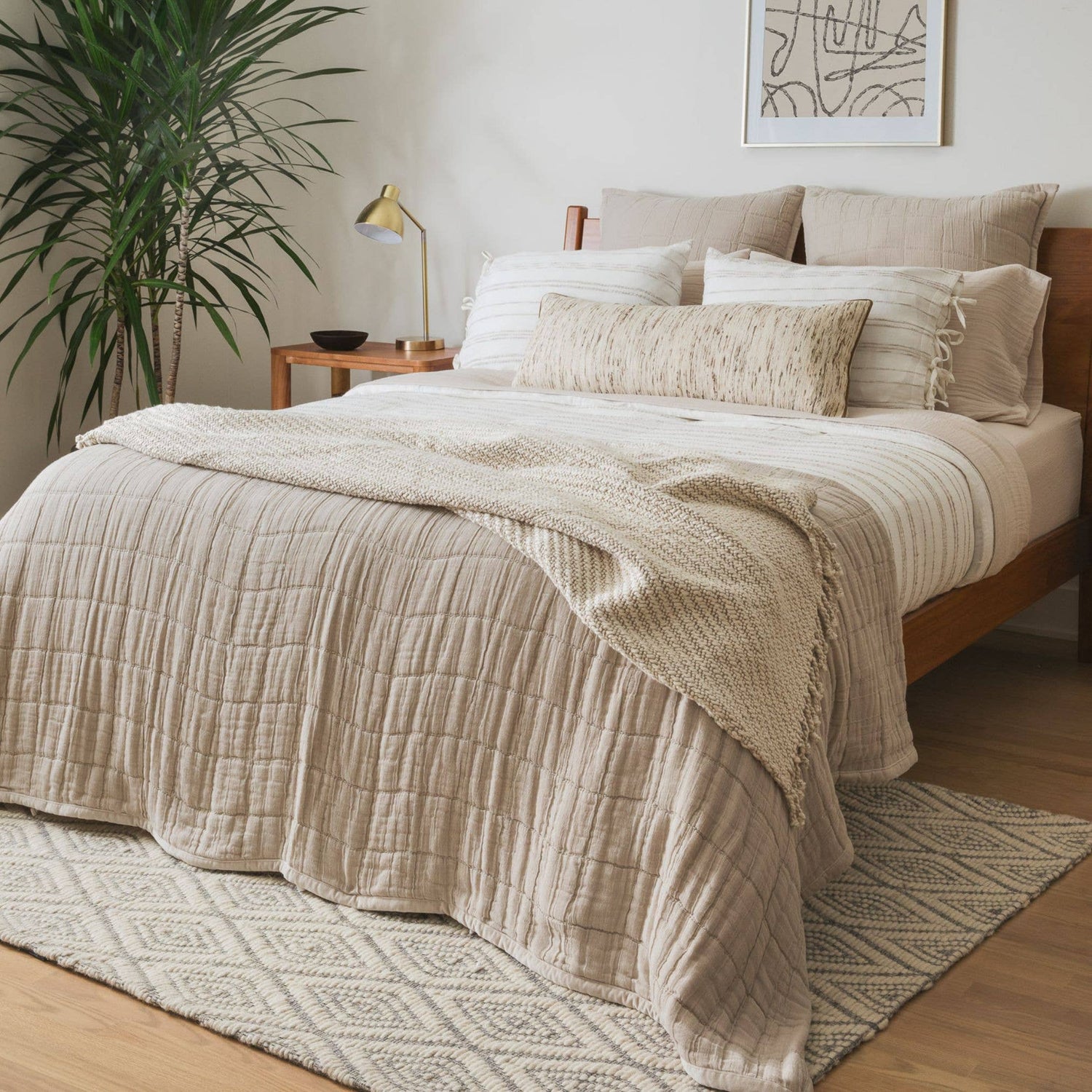 Layered Hilton Head Island bedroom styled by Carolina Jasmine