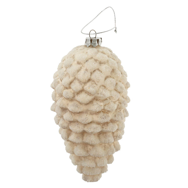 Pinecone Glass Ornament, White 1