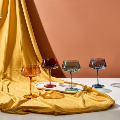 Colored Crystal Coupe Tulip Glasses 10 oz | Set of 4