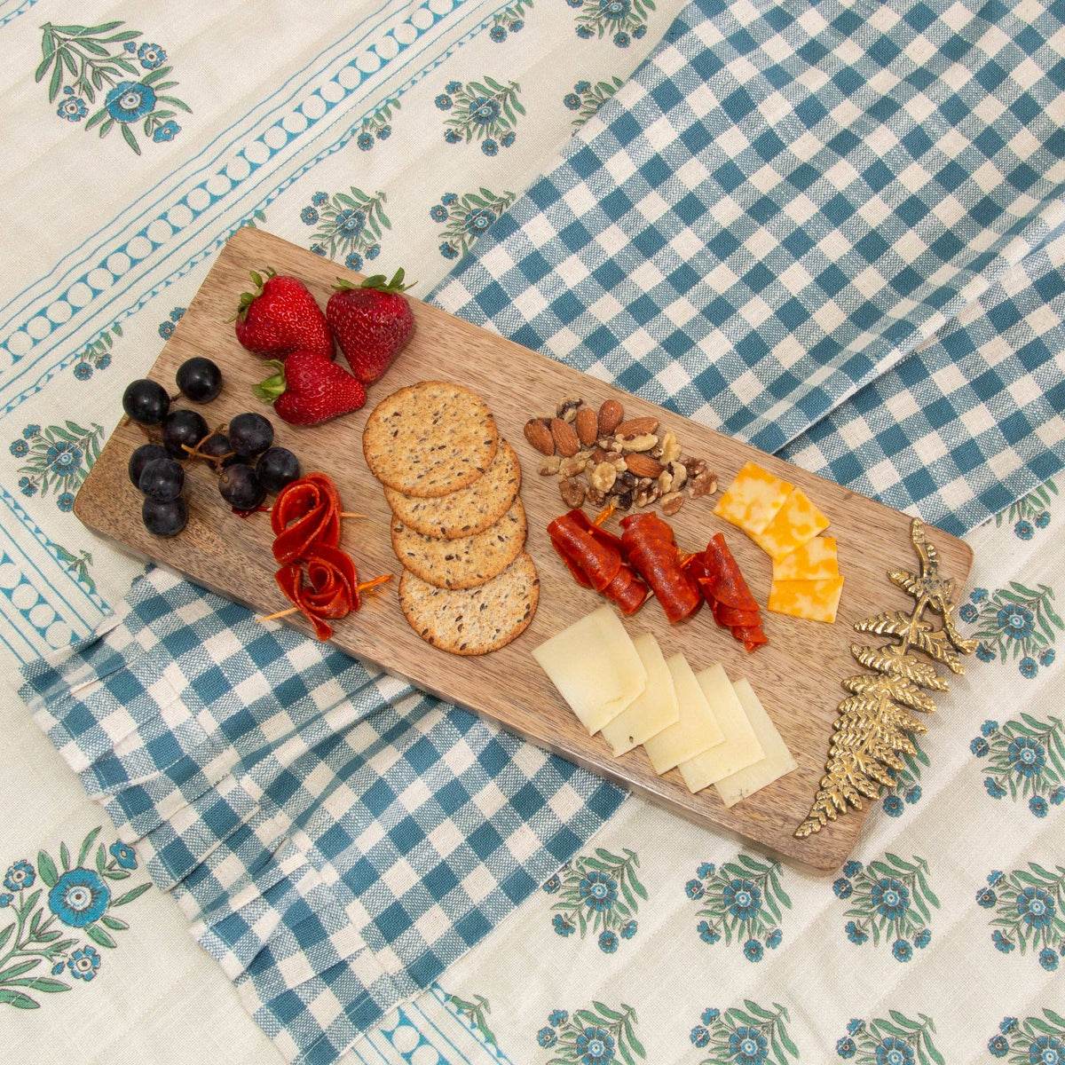 Mango Wood Charcuterie Board With Brass Fern