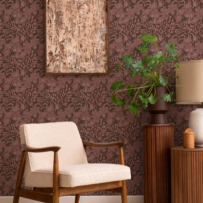 Stencil Foliage Unpasted Wallpaper in Mulberry