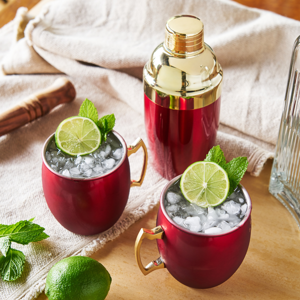 Red & Gold-Plated Shaker & Moscow Mule Mugs