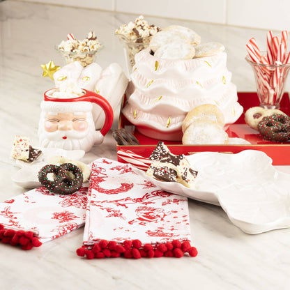 Santa Toile PomPom Kitchen Towel