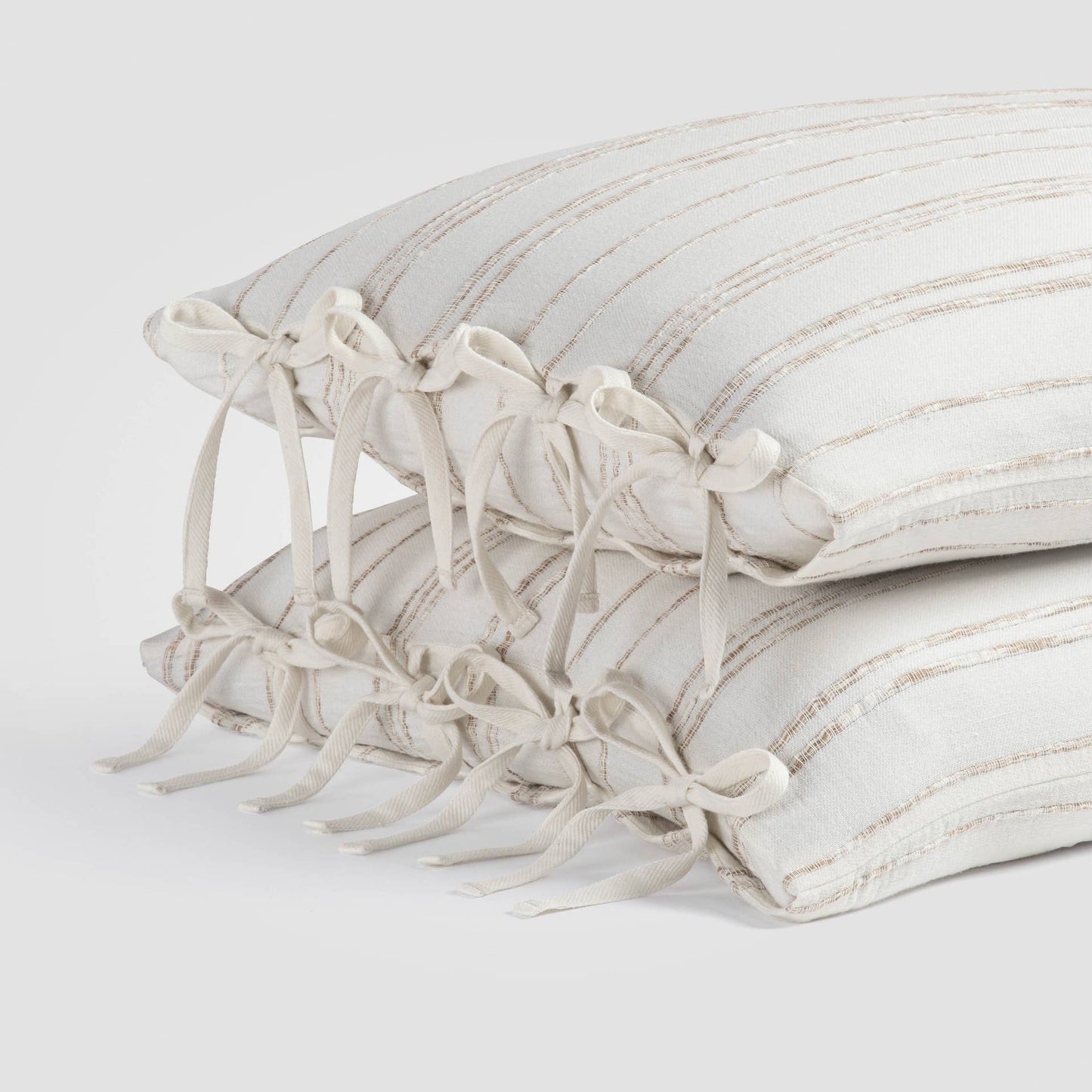 White & Beige Stripe Sham Set