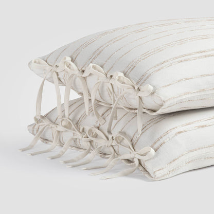 White & Beige Stripe Sham Set
