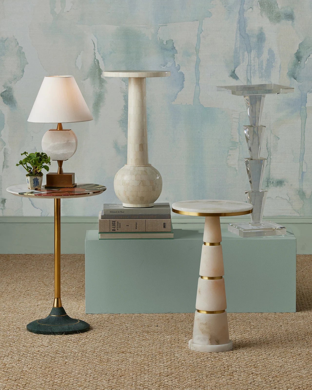 Roselle Stone Inlay Accent Table