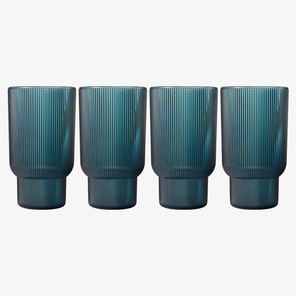 Ribbed Highball Drinking Glasses