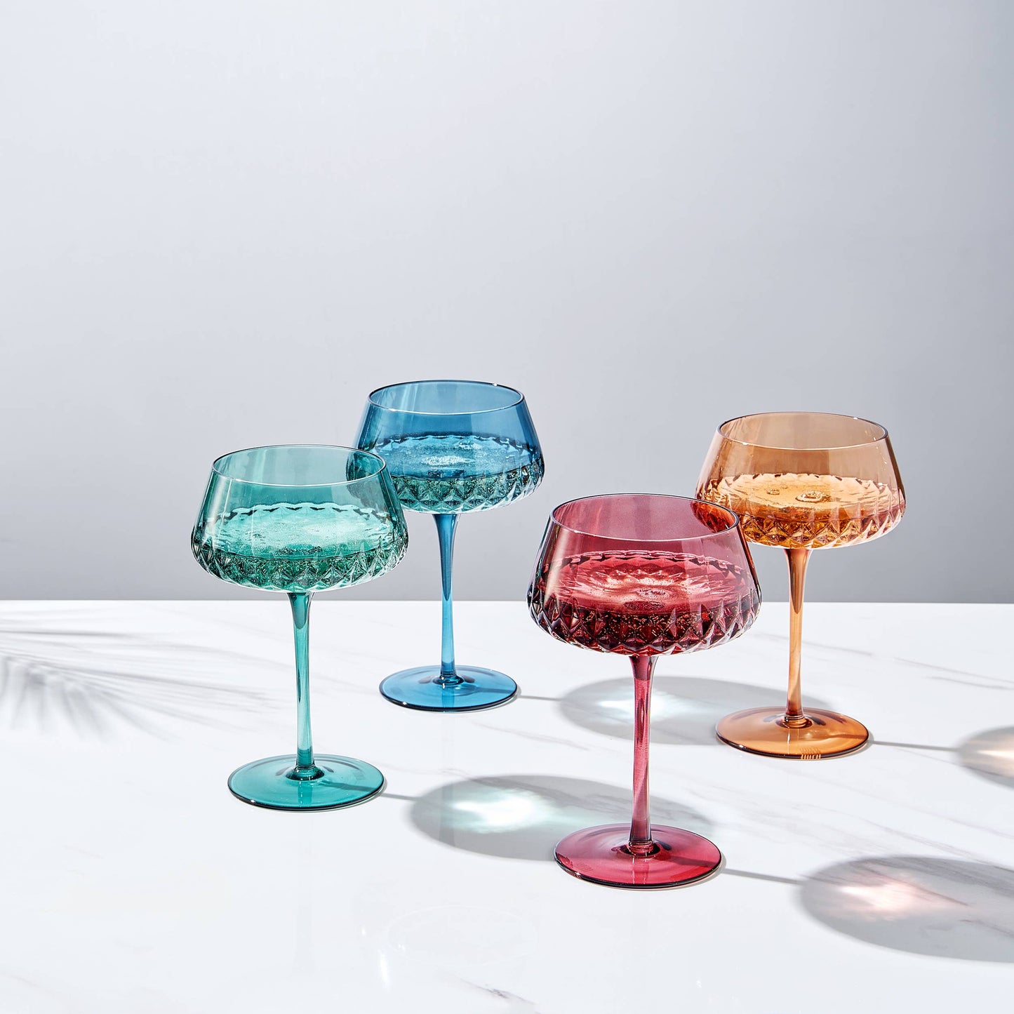 Colored Crystal Coupe Tulip Glasses 10 oz | Set of 4
