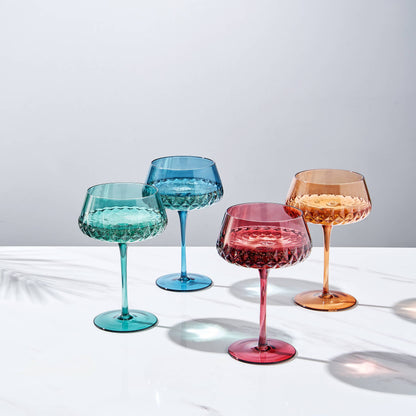 Colored Crystal Coupe Tulip Glasses 10 oz | Set of 4
