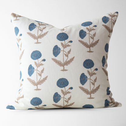 Daisy Blue Floral Block Print Pillow