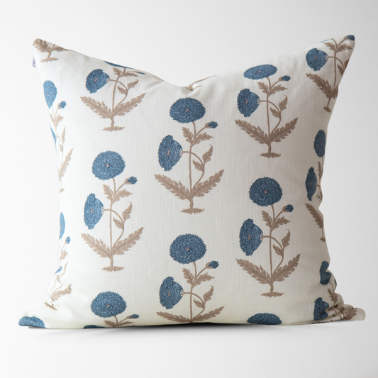 Daisy Blue Floral Block Print Pillow