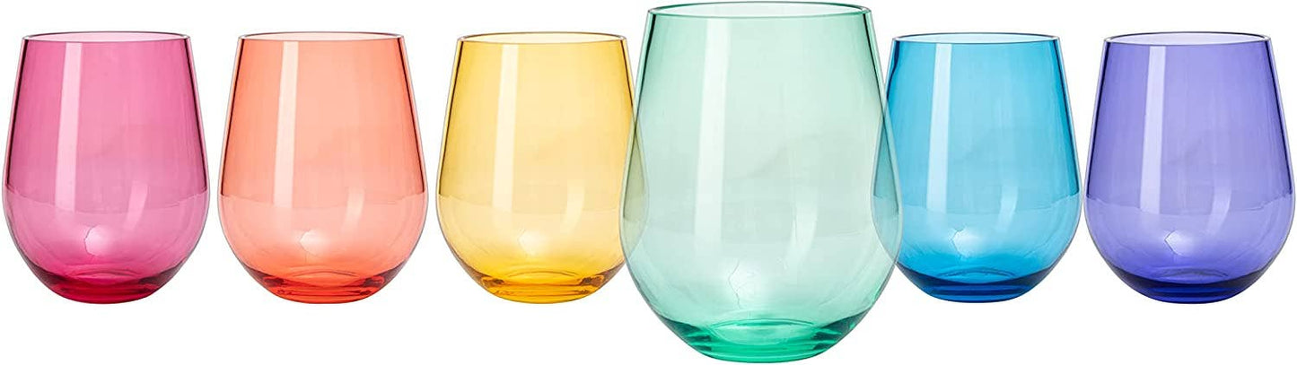 Unbreakable Stemless Acrylic Wine Glasses, Set of 6