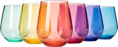 Unbreakable Stemless Acrylic Wine Glasses, Set of 6