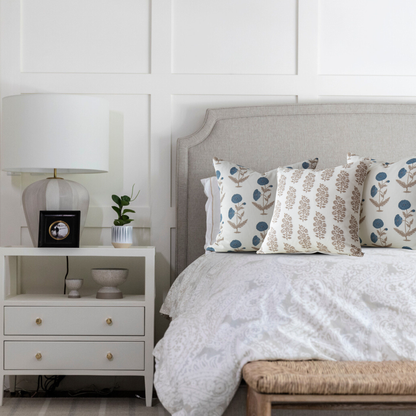 Daisy Blue Floral Block Print Pillow