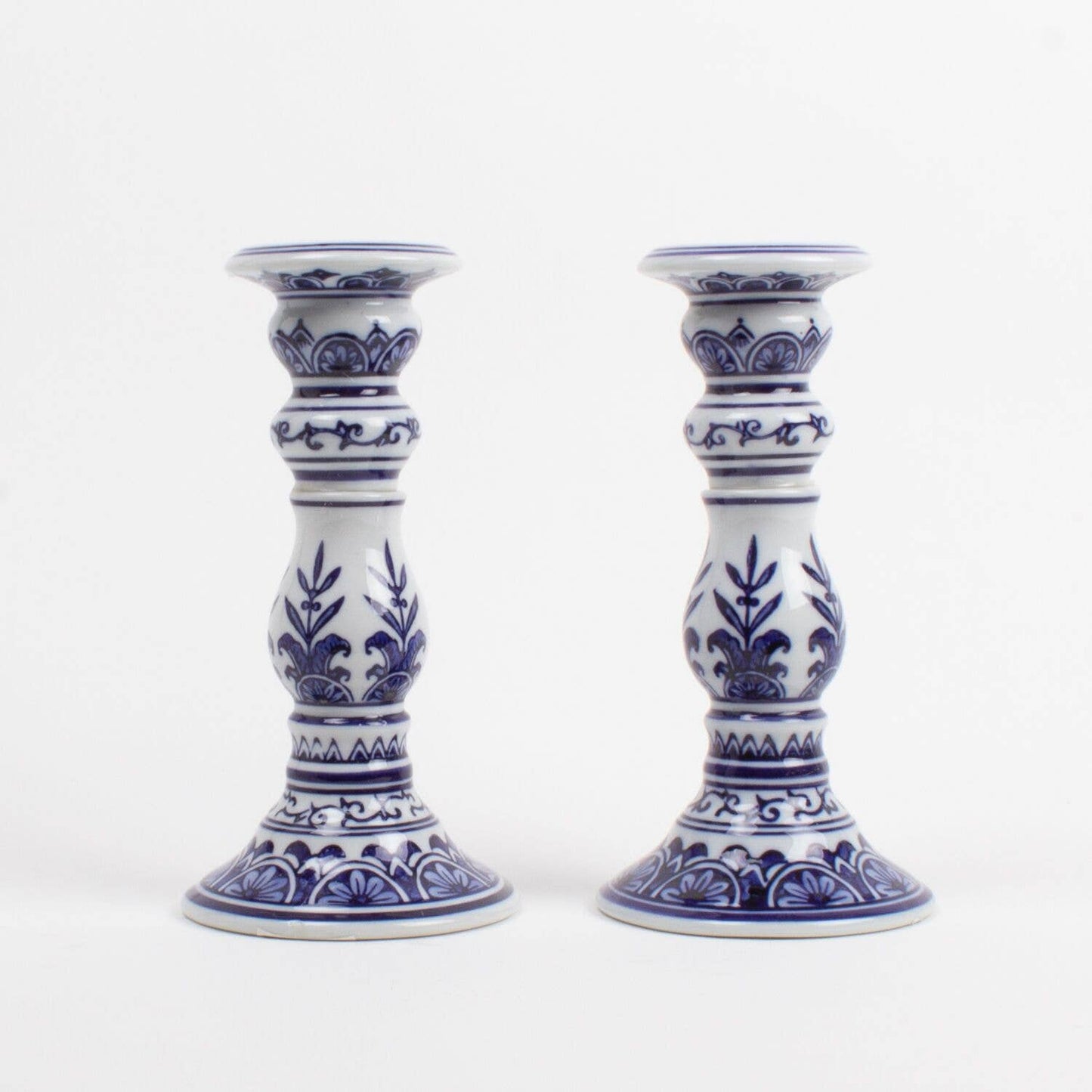 Blue Chinoiserie Candlesticks, Set of 2