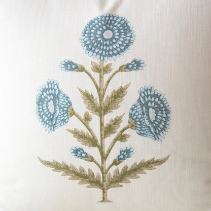 Flora Blue Zinnia Block Print Pillow