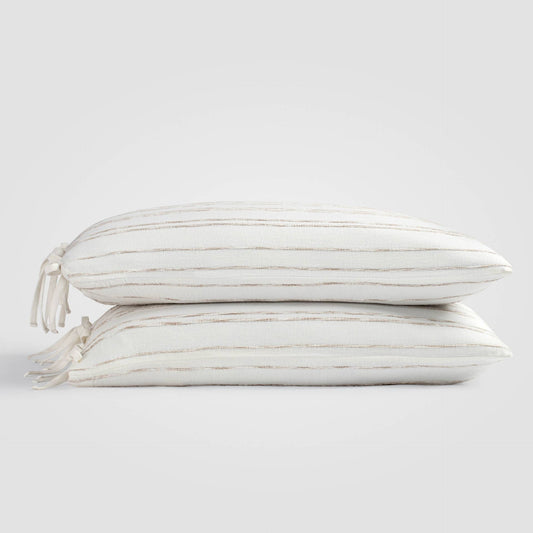 White & Beige Stripe Sham Set