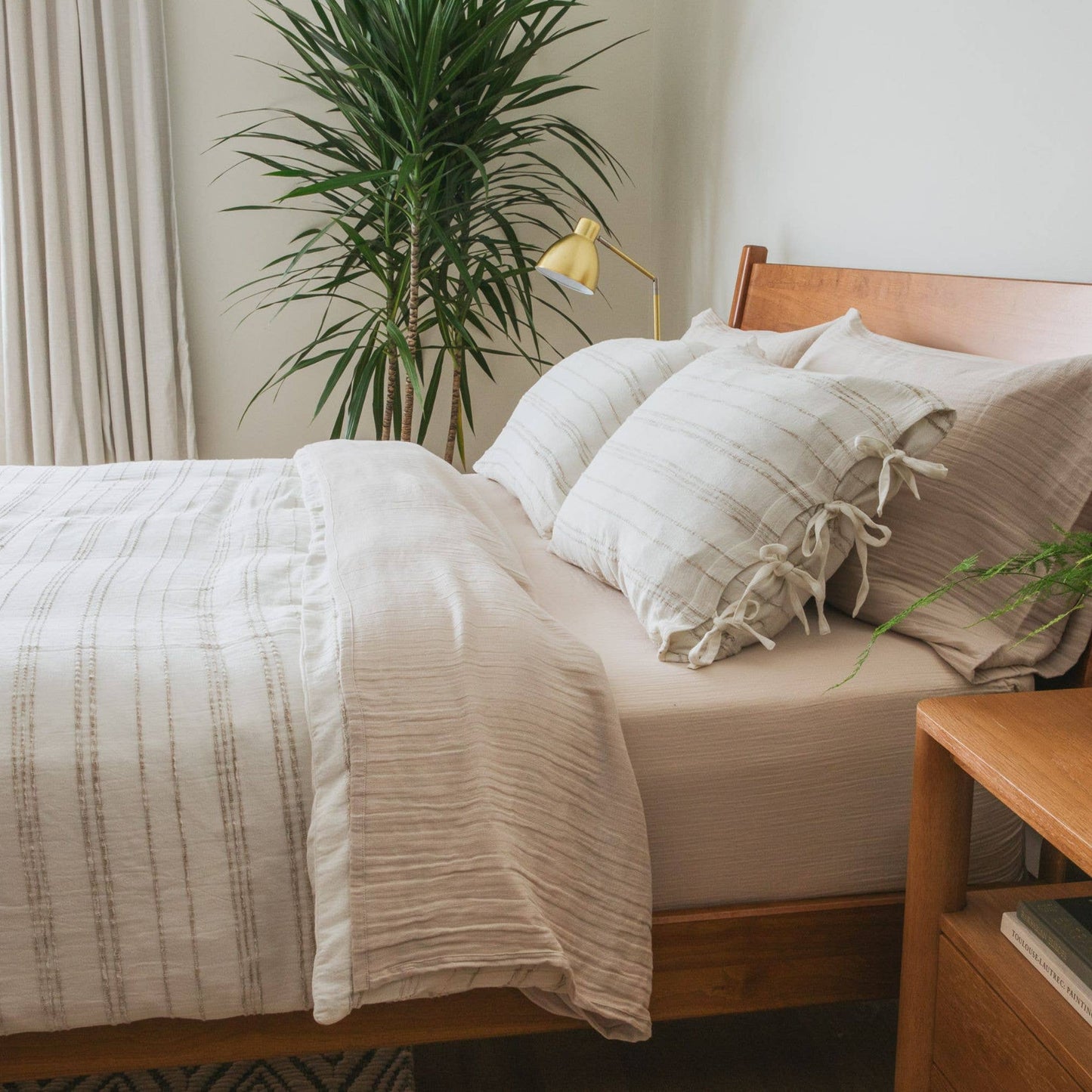 White & Beige Stripe Sham Set