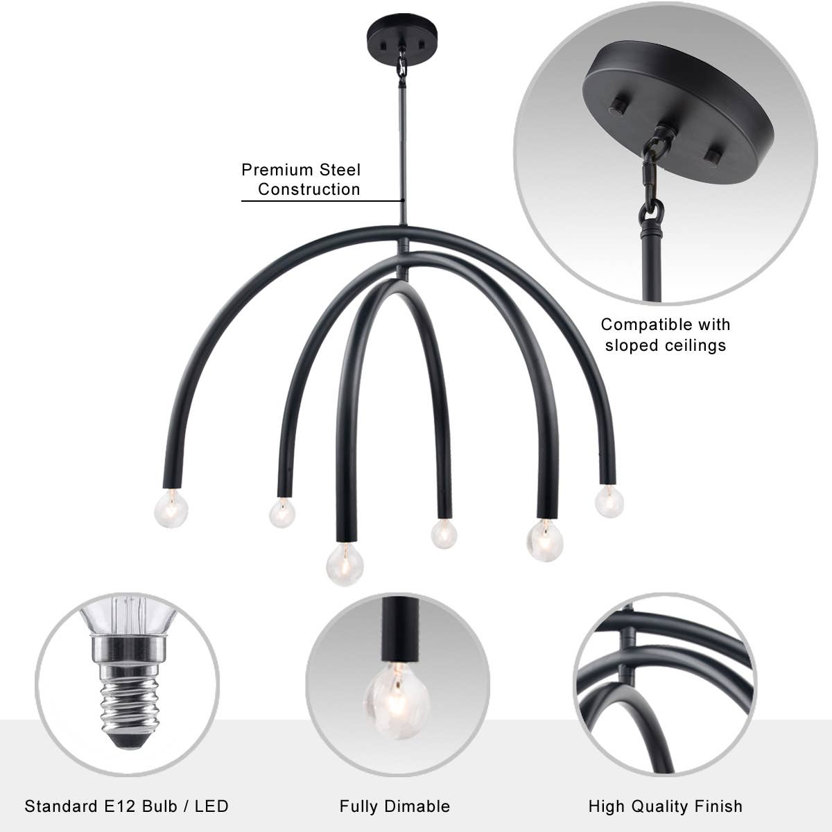 Caboche Mid Century Modern Black 6-Light Chandelier