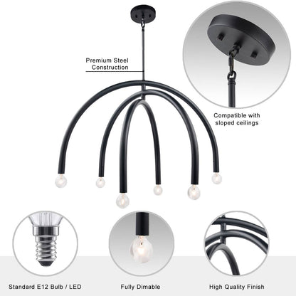 Caboche Mid Century Modern Black 6-Light Chandelier