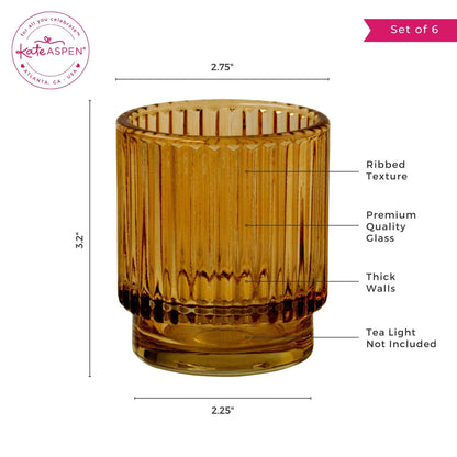 Ribbed Amber Glass Votive Candle Holder