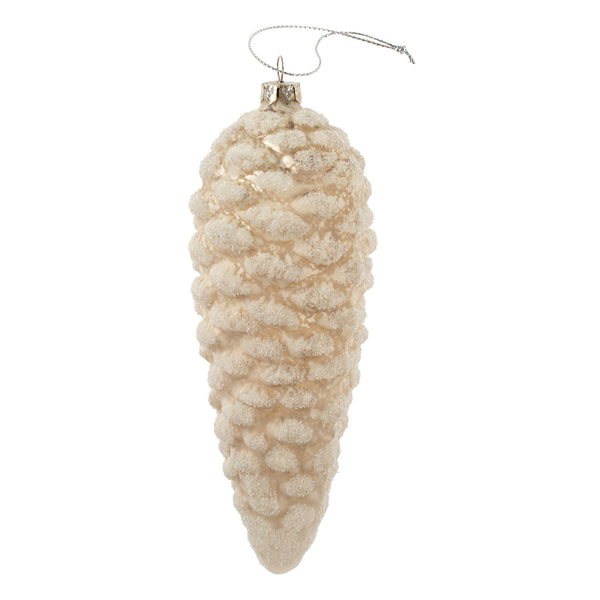 Pinecone Glass Ornament, White 2