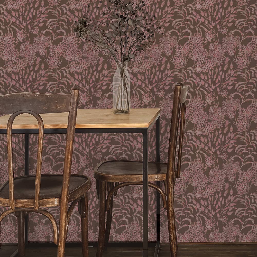Stencil Foliage Unpasted Wallpaper in Mulberry