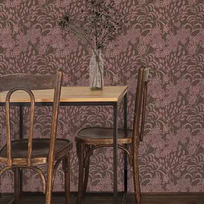 Stencil Foliage Unpasted Wallpaper in Mulberry