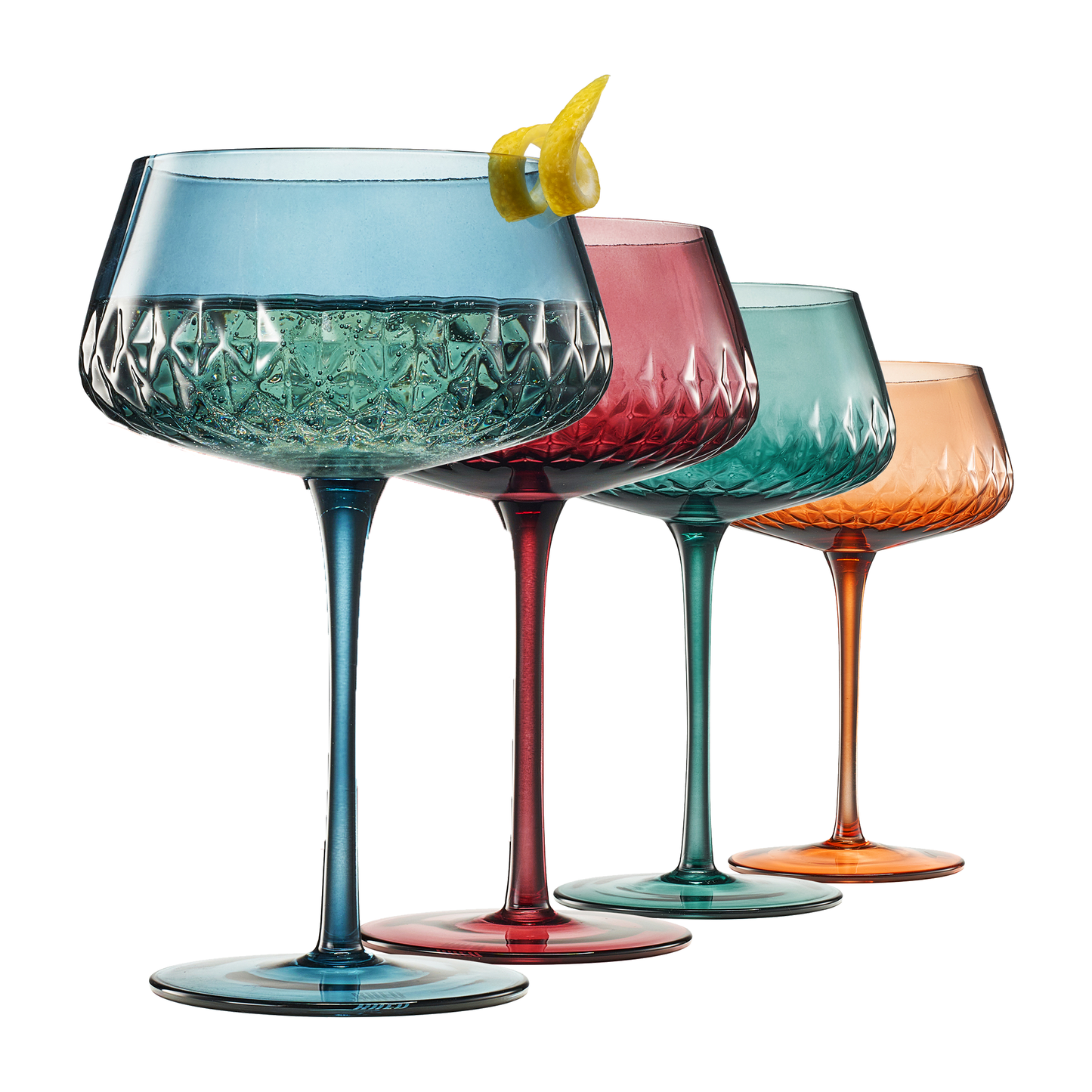 Colored Crystal Coupe Tulip Glasses 10 oz | Set of 4