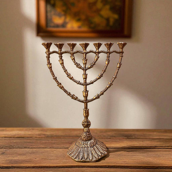 Ornate Vintage Heirloom Brass Menorah from Morocco