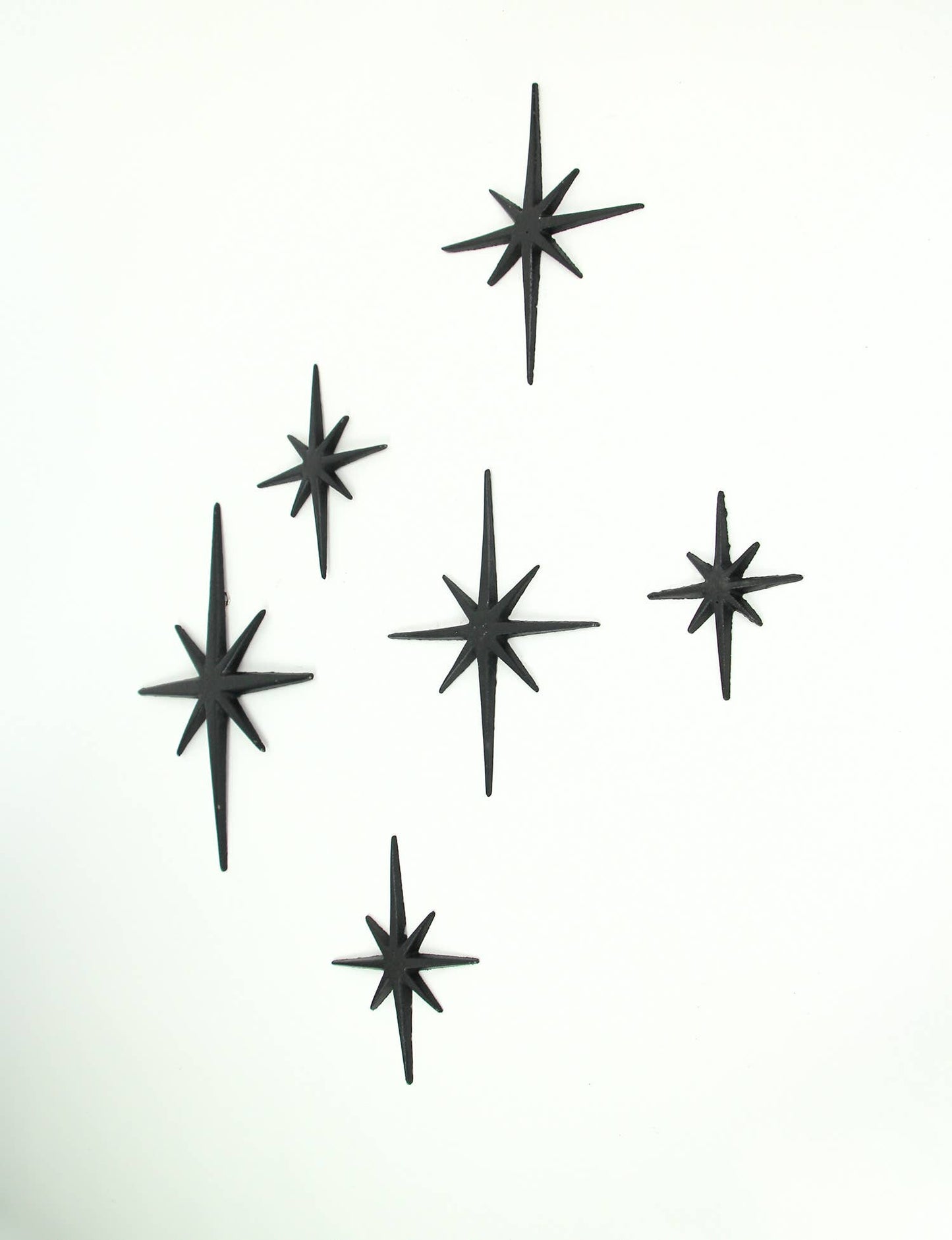Set of 6 Black Cast Iron 8 Pointed Starburst Wall Hangings