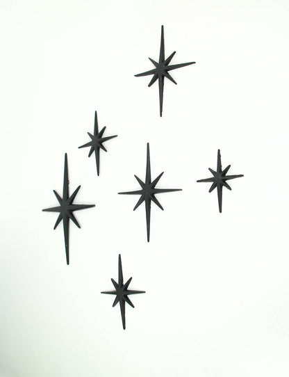 Set of 6 Black Cast Iron 8 Pointed Starburst Wall Hangings