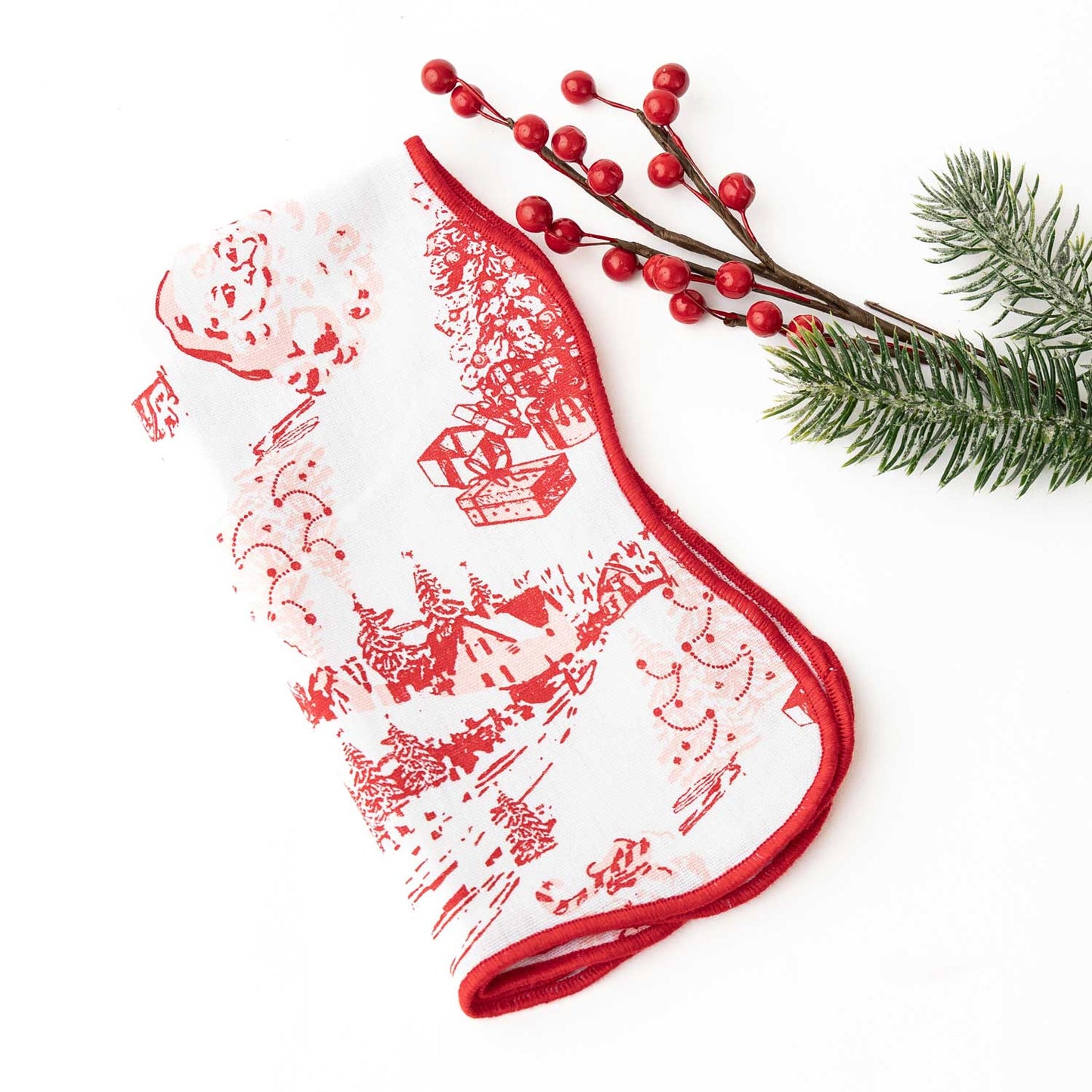 Santa Toile Scalloped Dinner Napkin