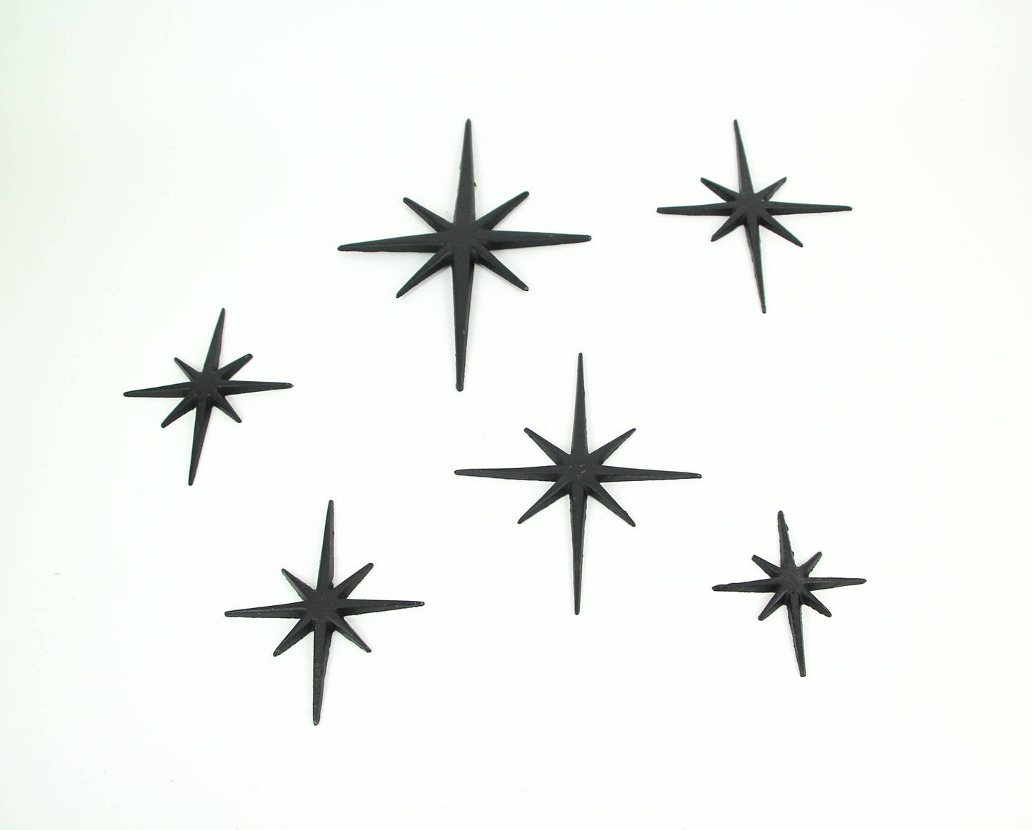Set of 6 Black Cast Iron 8 Pointed Starburst Wall Hangings