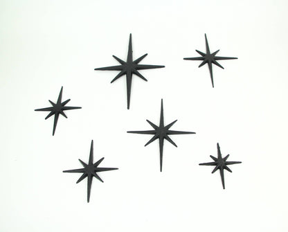 Set of 6 Black Cast Iron 8 Pointed Starburst Wall Hangings