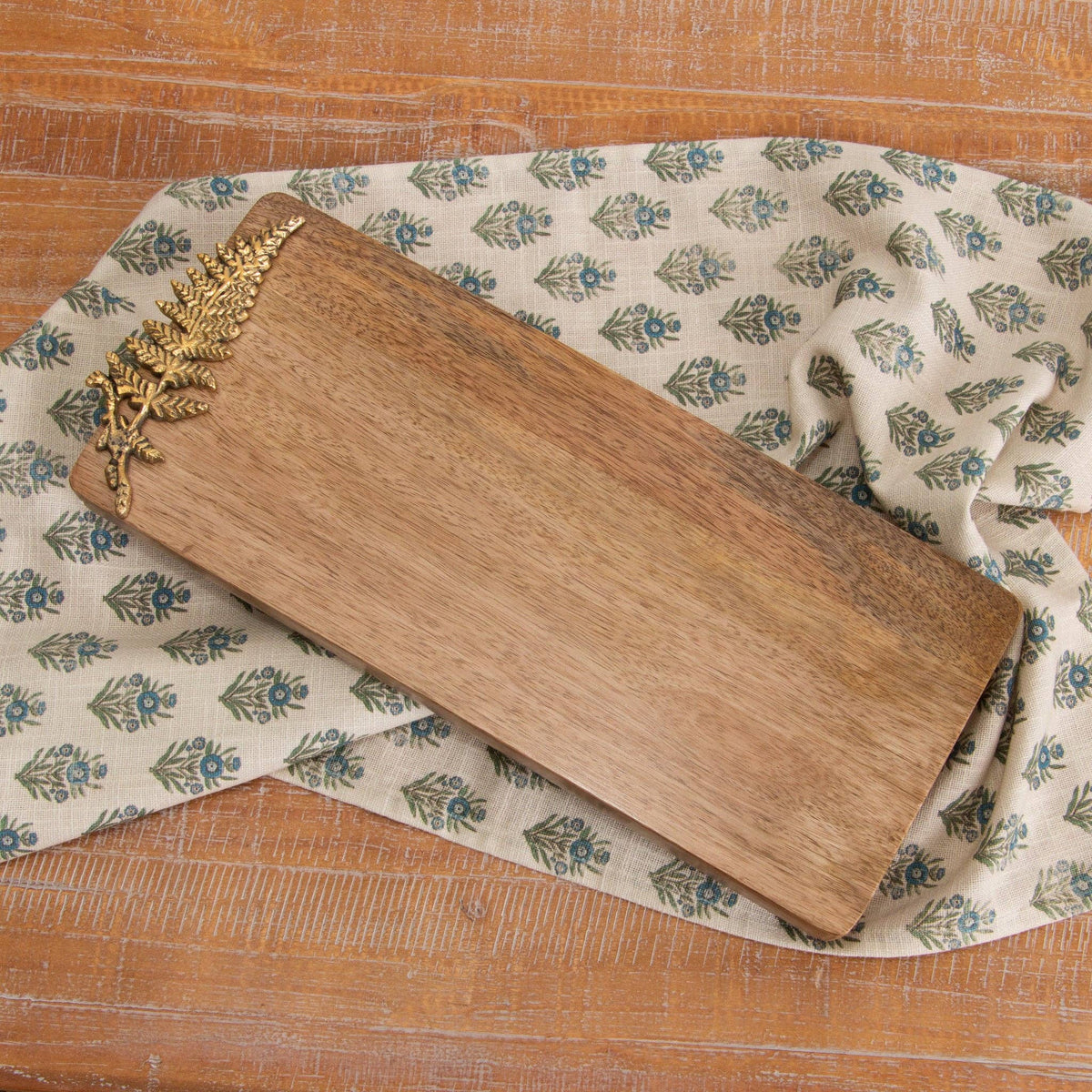Mango Wood Charcuterie Board With Brass Fern