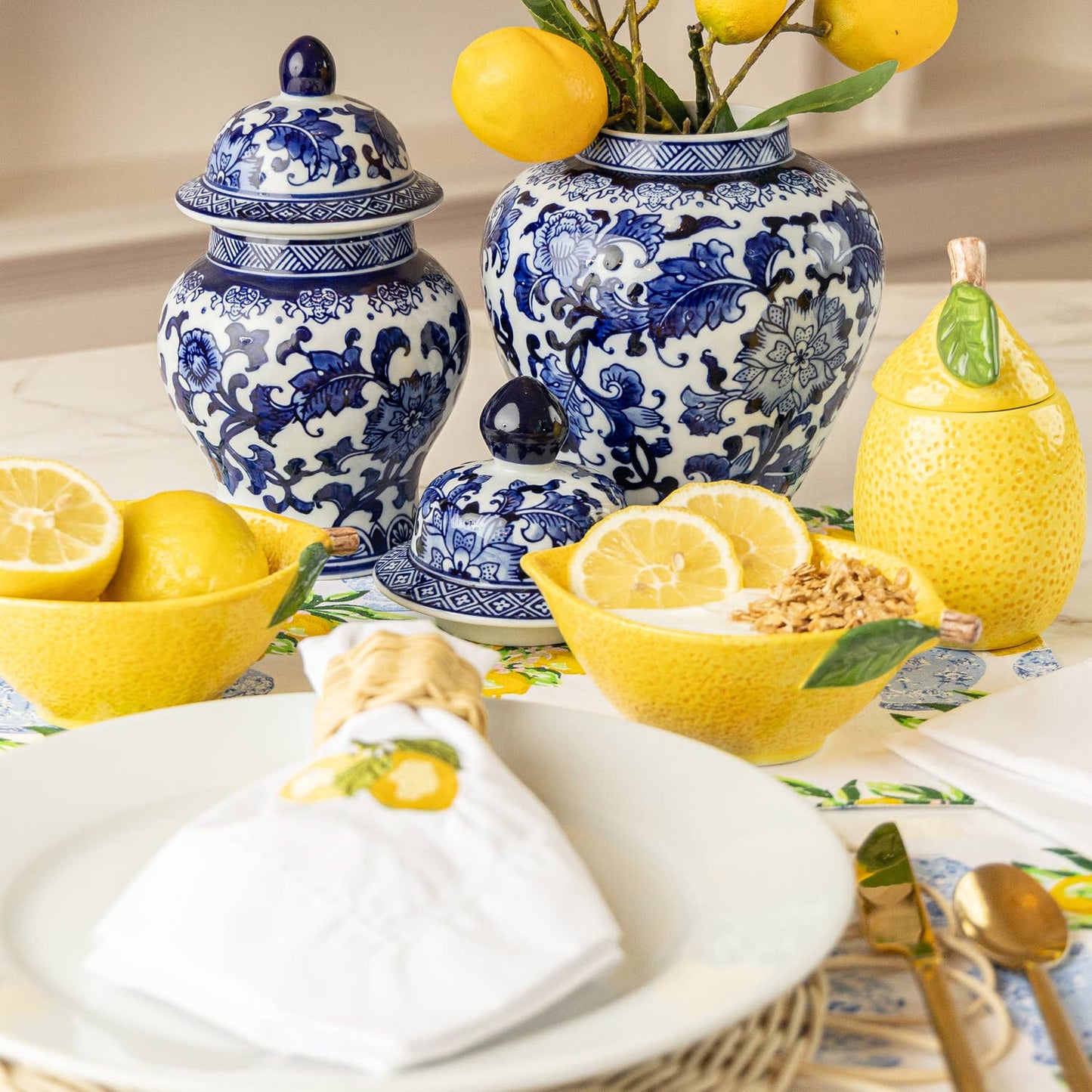 Lemon Embroidered Dinner Napkin