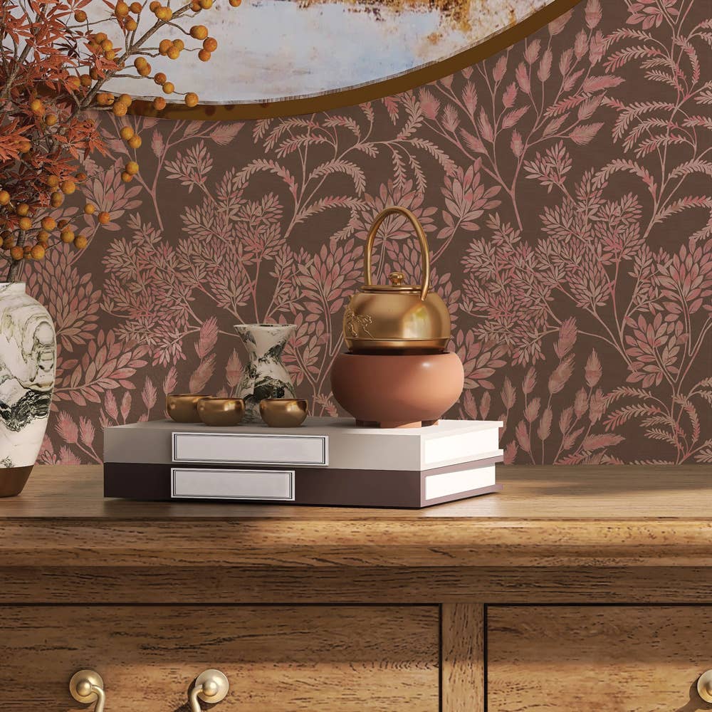 Stencil Foliage Unpasted Wallpaper in Mulberry