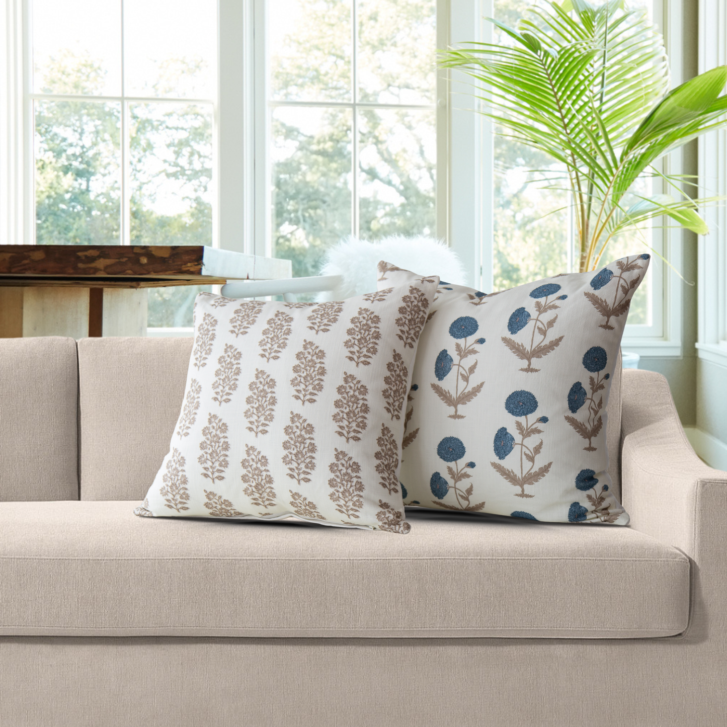 Daisy Blue Floral Block Print Pillow