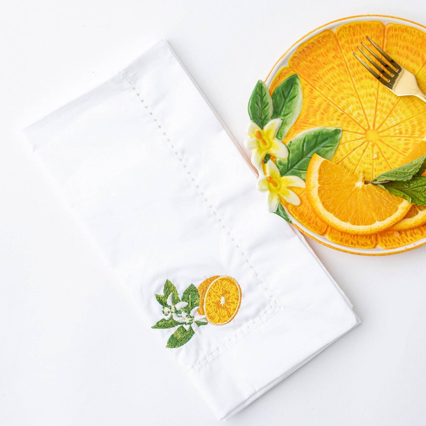 Orange Blossom Embroidered Napkin