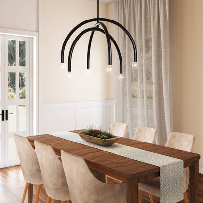 Caboche Mid Century Modern Black 6-Light Chandelier
