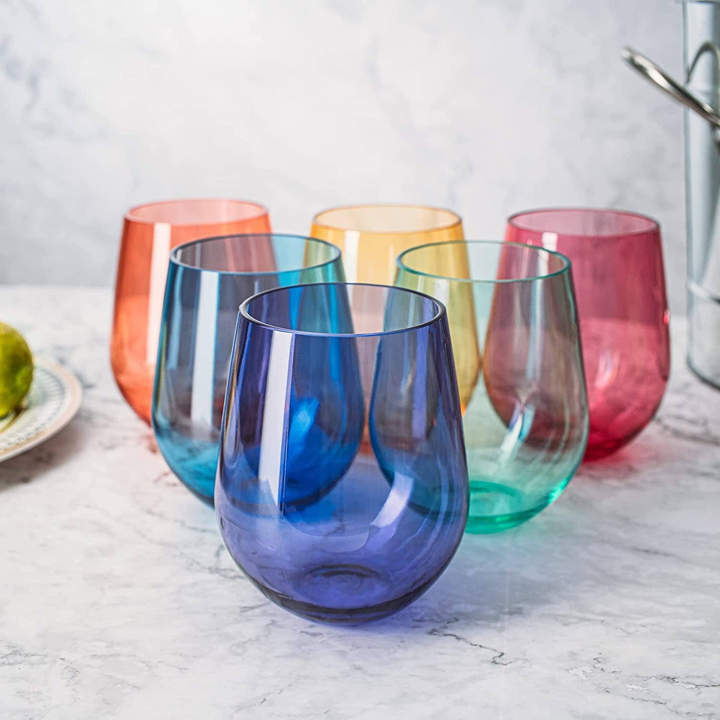 Unbreakable Stemless Acrylic Wine Glasses, Set of 6